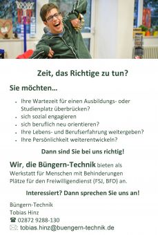 Freiwilligendienste (Zum Vergrößern auf das Bild klicken) Bild und Link zur pdf Datei: Werbung für den Freiwilligendienst
